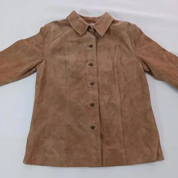 Alfani Petite Women's Brown Full Button Leather Jacket Pockets Size P - Picture 13 of 16